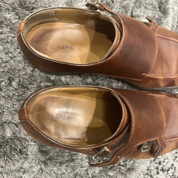 Magnanni Men’s Leather Double Monk Strap Buckle Brown Dress Shoes
